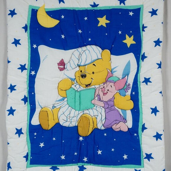 Disney Winnie The Pooh Piglet Baby Crib Blanket 32x42 Night Stars Vintage 90s - Picture 5 of 9